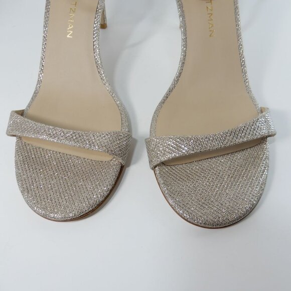 STUART WEITZMAN Nudist Heels Ankle Strap SANDALS Sz 9.5 Poudre Metallic NEW $525 - Picture 7 of 15